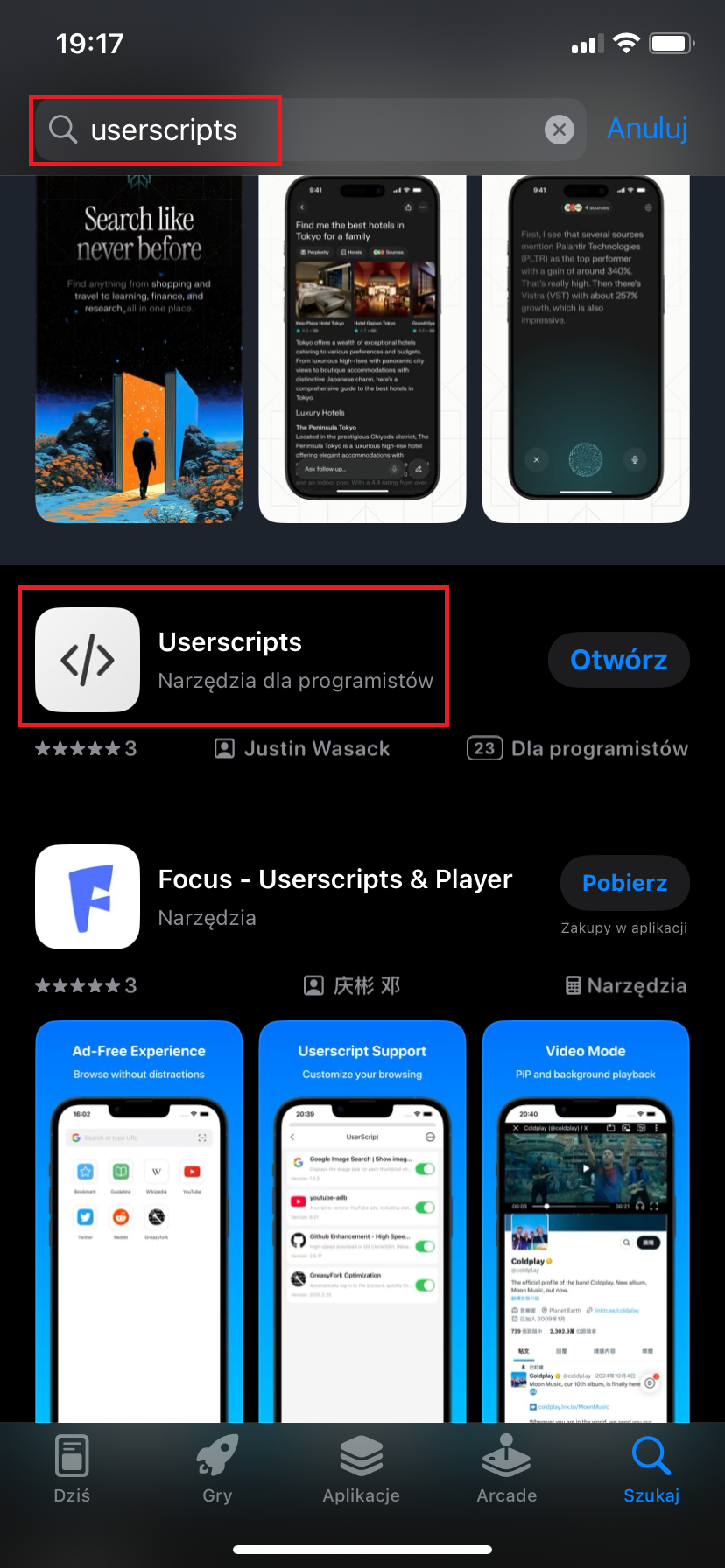 Krok 1 – wyszukiwanie aplikacji w App Store