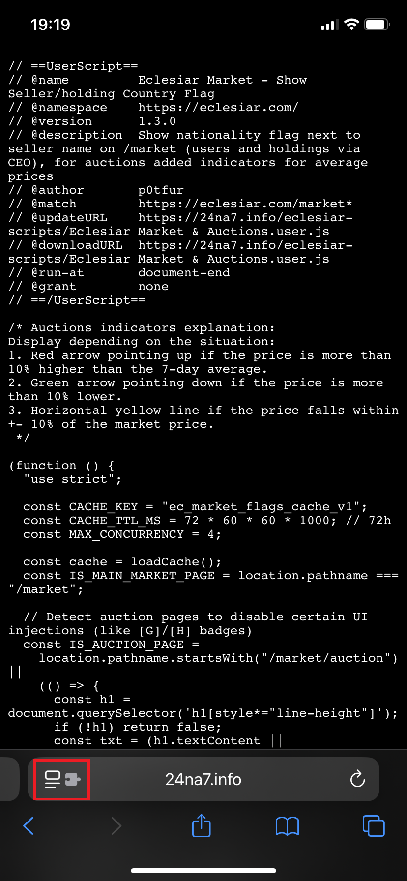 Krok 4 – otwieranie strony ze skryptem w Safari