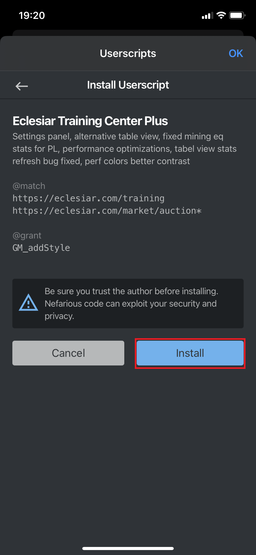 Krok 7 – potwierdzenie instalacji skryptu